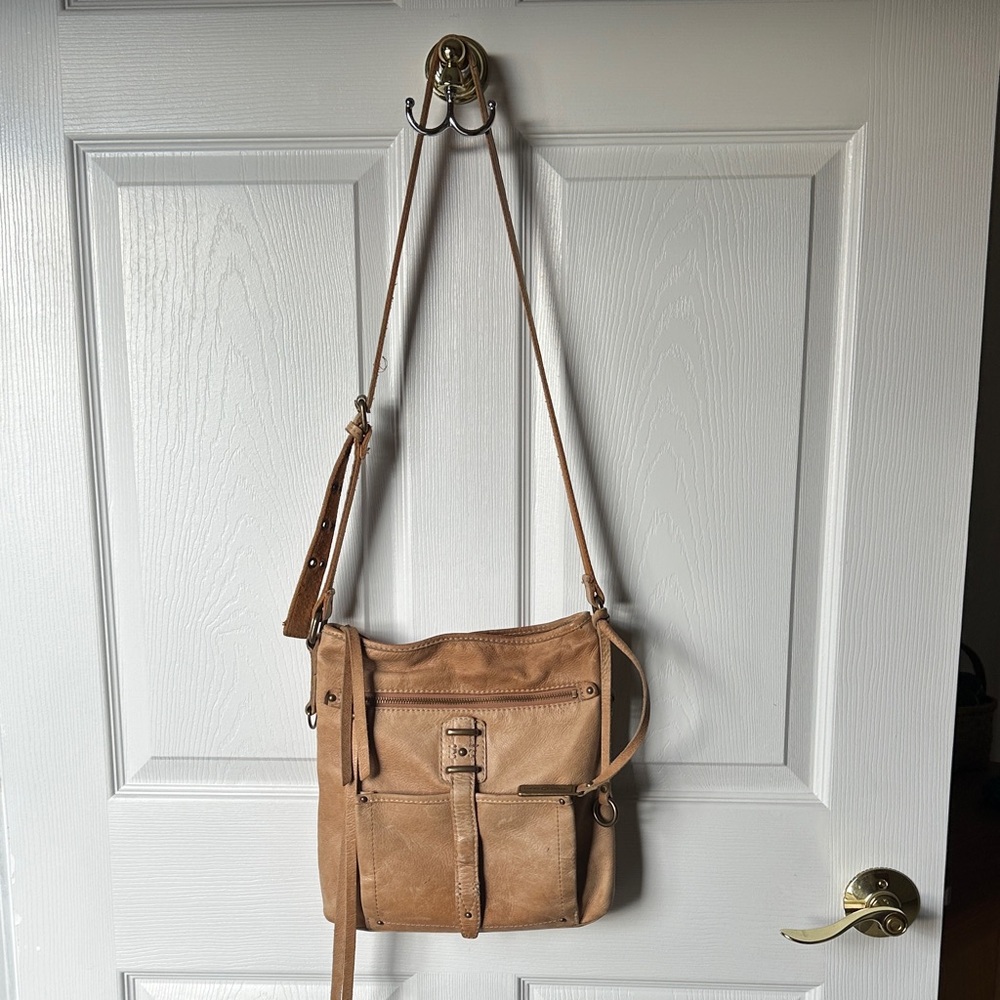 Lucky Brand Tan Leather Crossbody Bag BOHO Travel purse